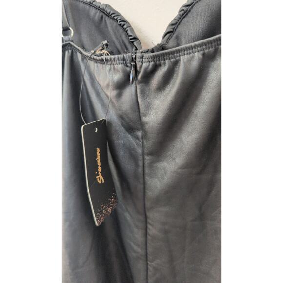 Black Pleather Mini Dress | Size M | Adjustable Straps & Back Zip - Picture 3 of 3